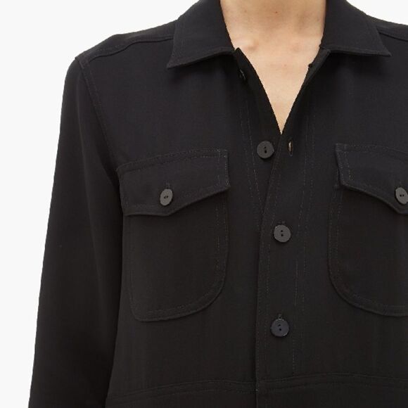 Women’s White Story Button Down Black Minimalist Jumpsuit Romper Sz M - Picture 4 of 10